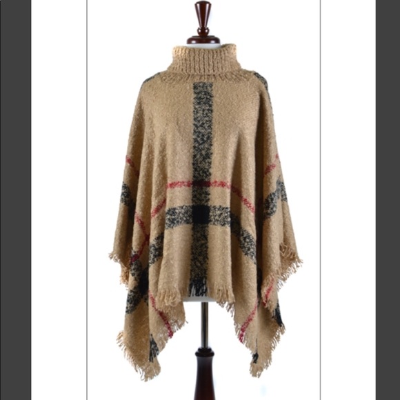 LAST 1 ! Classic Tartan Plaid Turtle Neck Poncho - Picture 3 of 4
